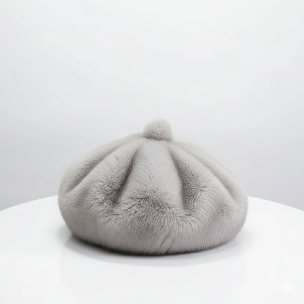 Béret Femme Grise en Fourrure