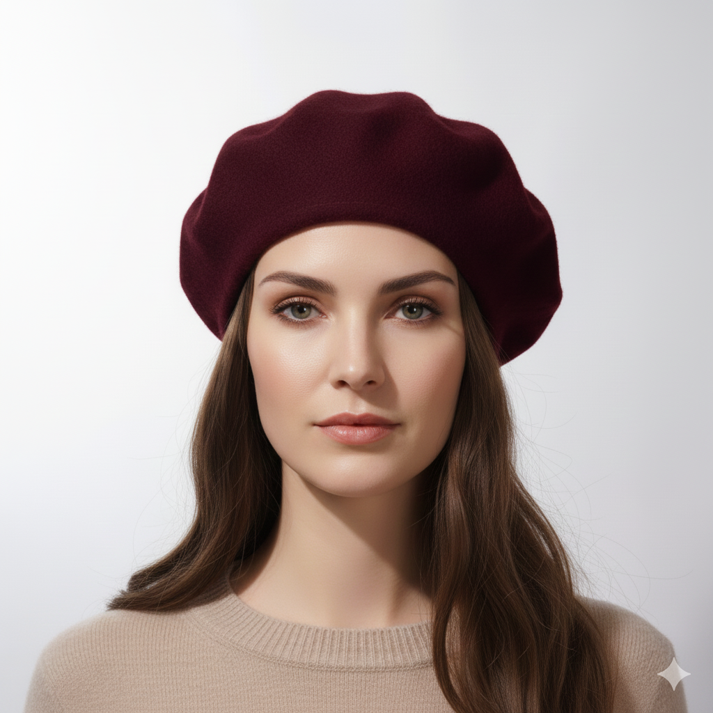 Béret Femme Bordeaux en Laine