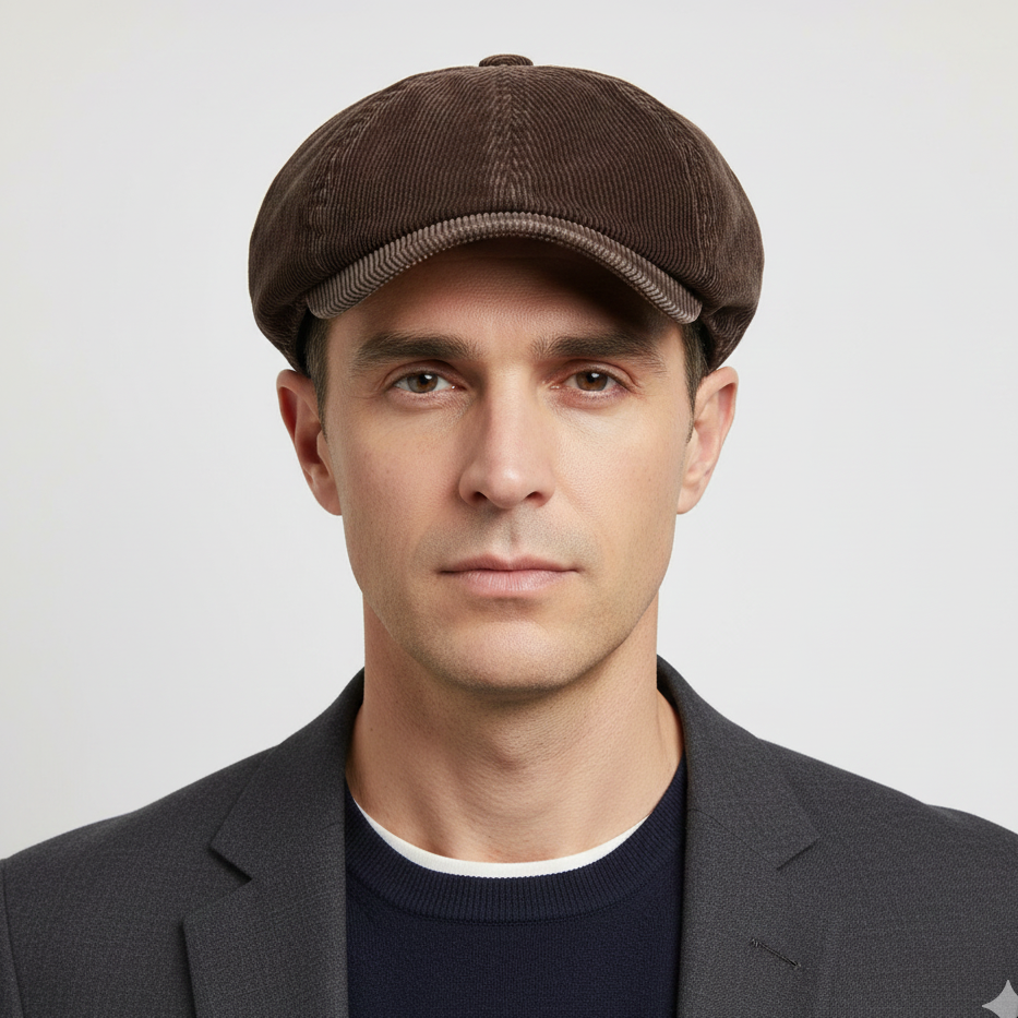 Béret Gavroche Marron Foncé en Velours Côtelé