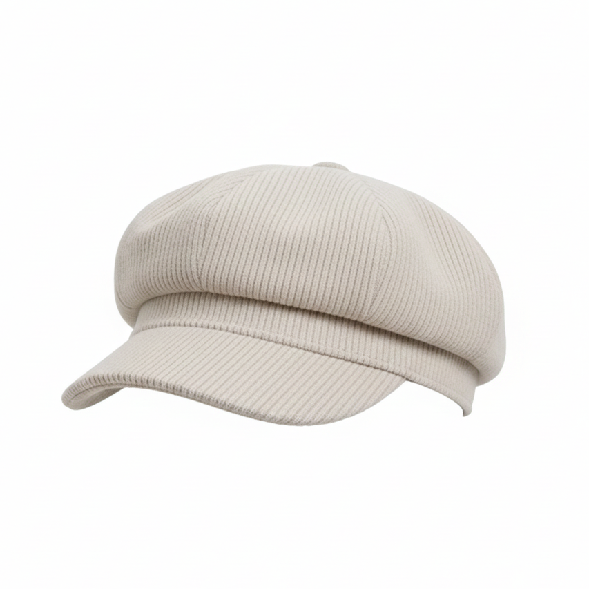 Béret Femme Crème en Maille Côtelée