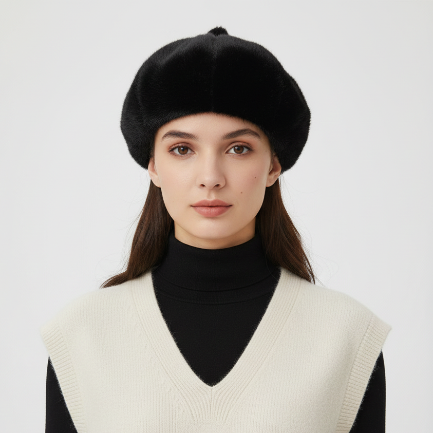 Béret Noir en Fourrure