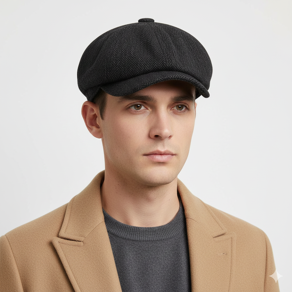 Béret Gavroche Homme Noir à Chevrons