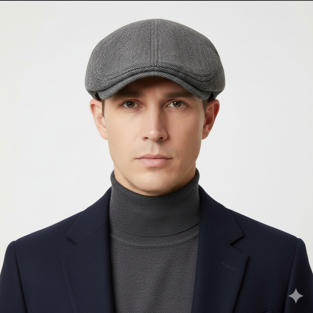 Béret Anglais Gris à Chevrons Ajustable