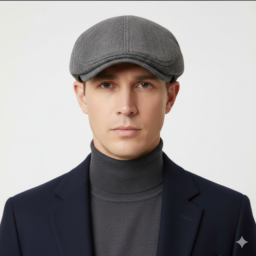 Béret Anglais Gris à Chevrons Ajustable