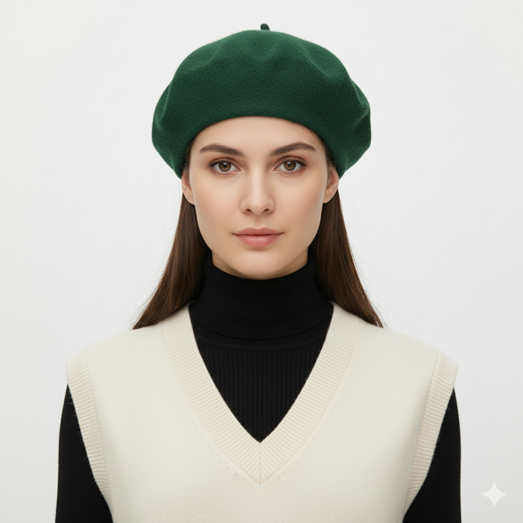 Béret Femme Vert Foncé en Laine