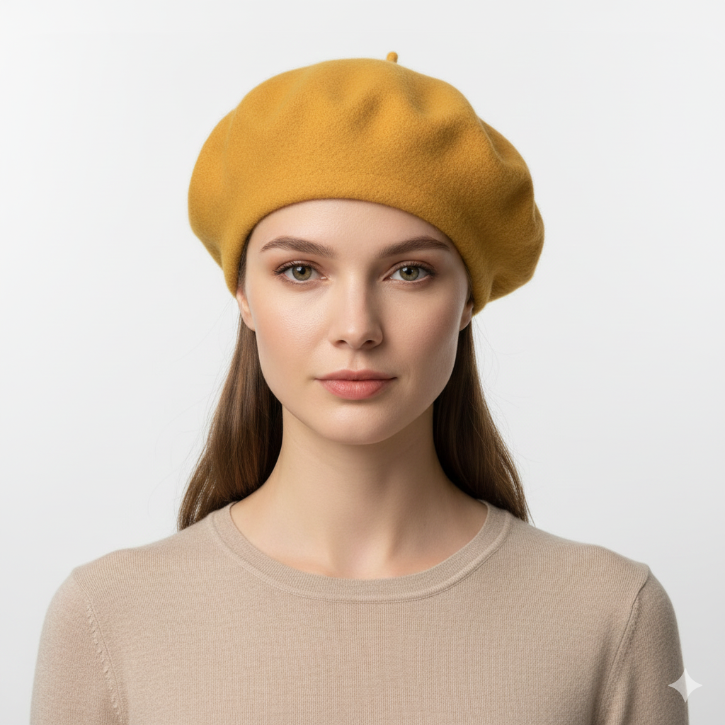 Béret Femme Moutarde en Laine