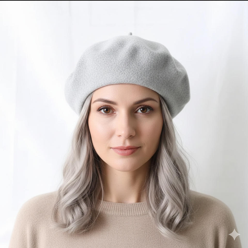 Béret Gris à Cœurs Femme en Laine
