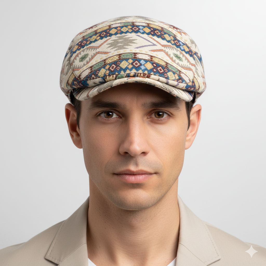 Béret Beige à Motifs Ethniques