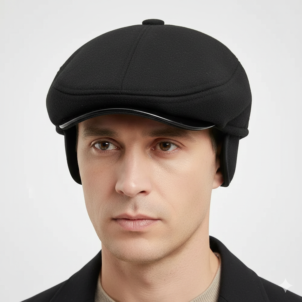 Béret Noir d’Hiver avec Cache-Oreilles