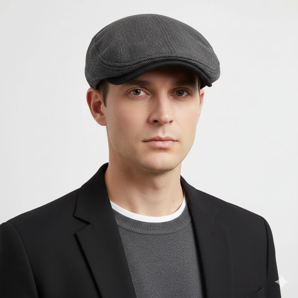 Béret Anglais Homme Gris Noir à Chevrons