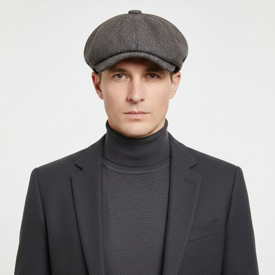 Béret Gavroche Homme Marron à Chevrons