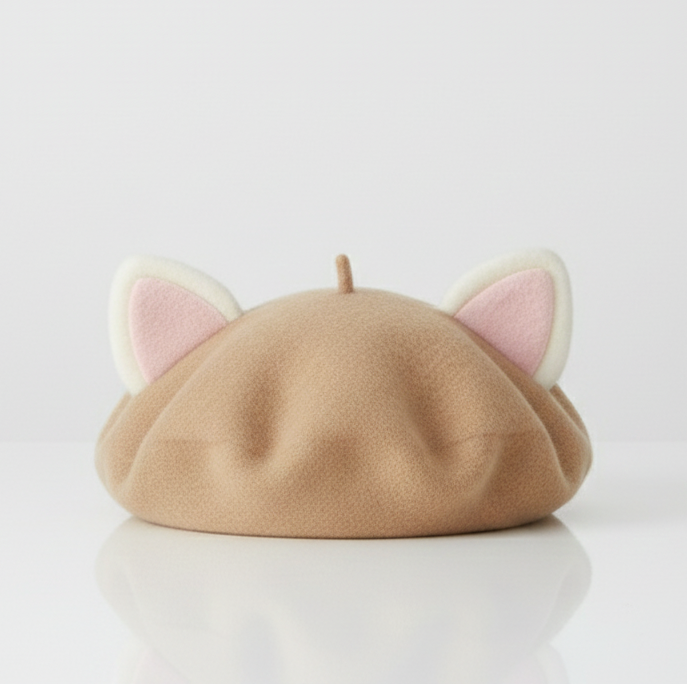 Béret Enfant Beige à Oreilles de Chat