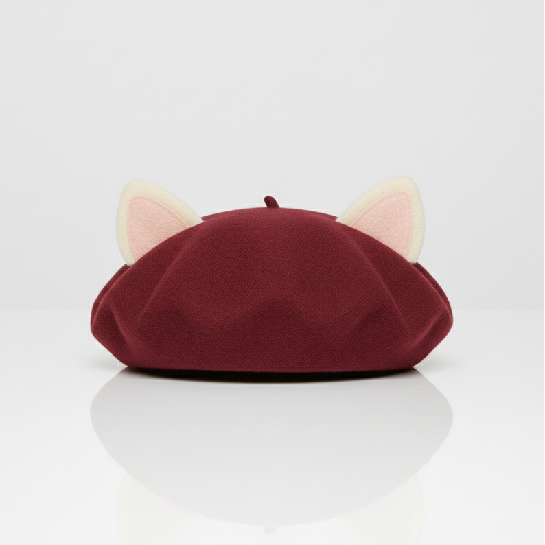 Béret Enfant Bordeaux à Oreilles de Chat