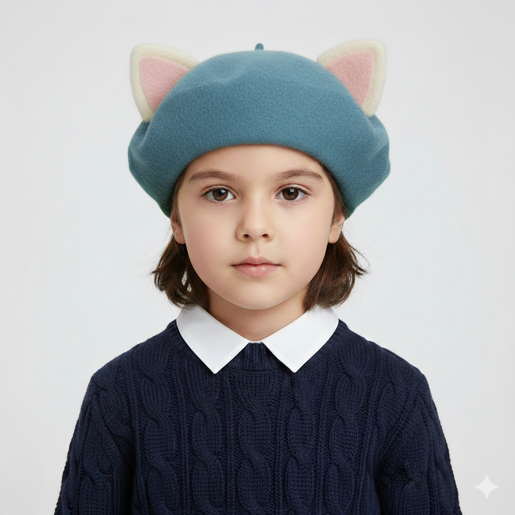 Béret Enfant Bleu Ciel à Oreilles de Chat