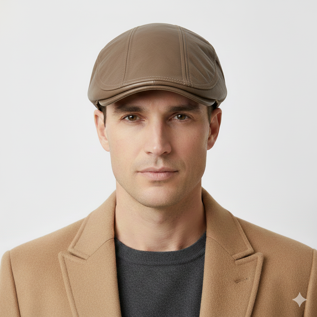 Béret Casquette Khaki en Cuir