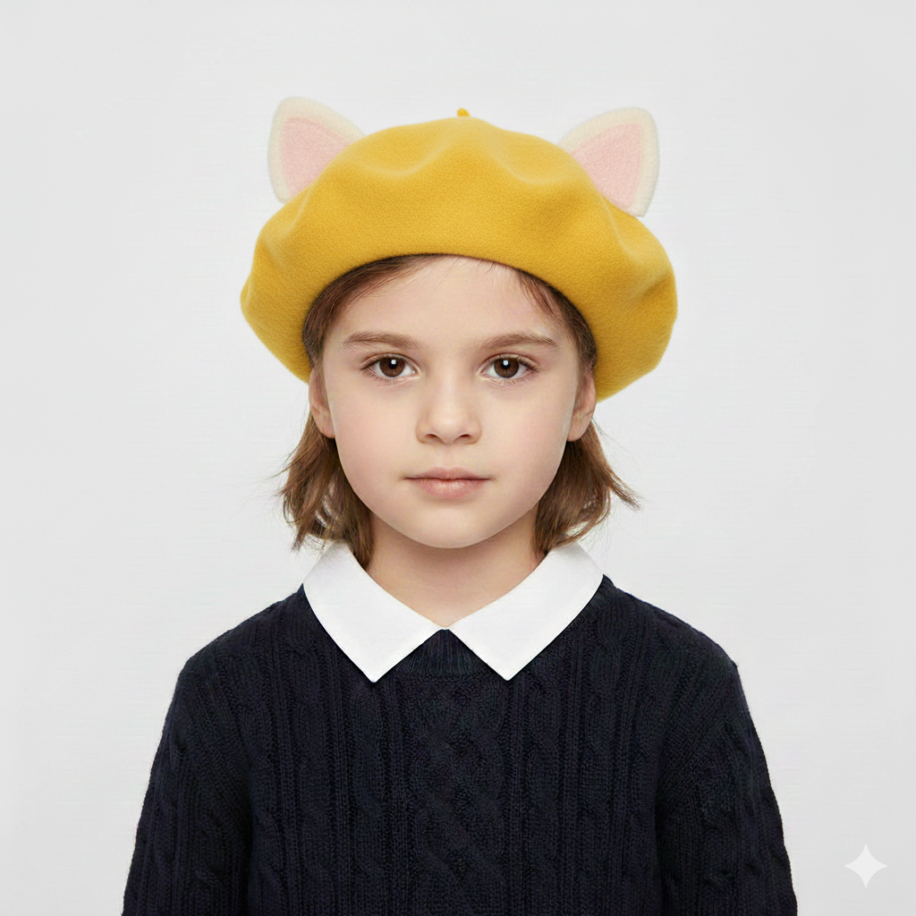 Béret Enfant Jaune à Oreilles de Chat