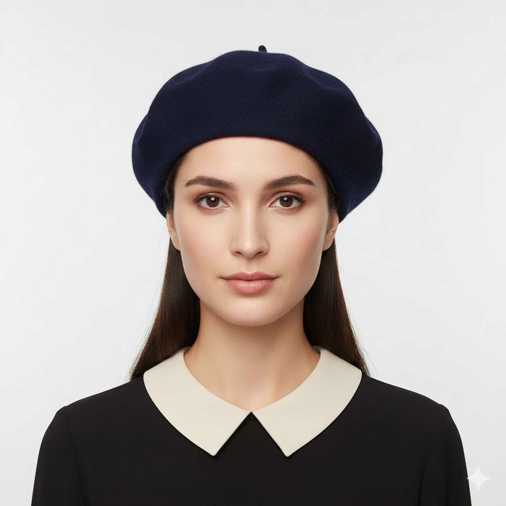 Béret Bleu Marine Femme en Laine