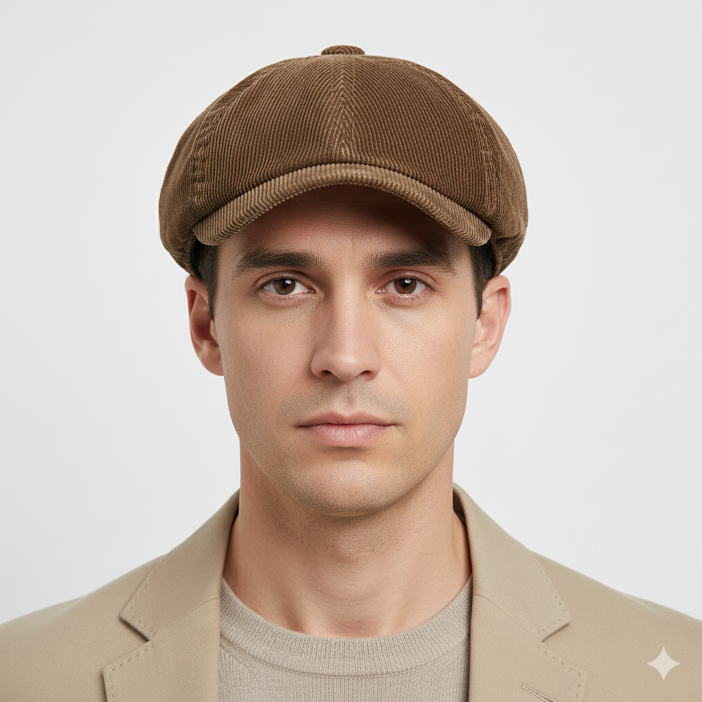 Béret Gavroche Marron Clair en Velours Côtelé