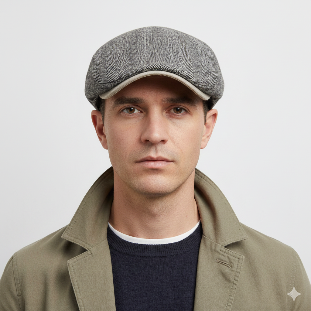 Béret Homme à Chevrons Gris Clair