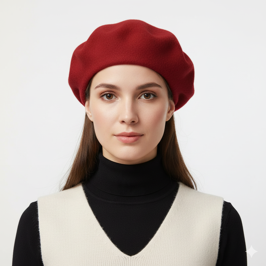 Béret Femme Rouge en Laine