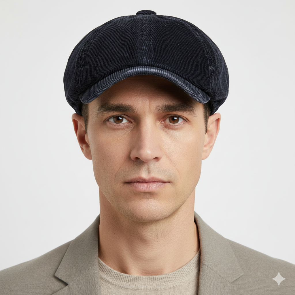 Béret Gavroche Bleu en Velours Côtelé