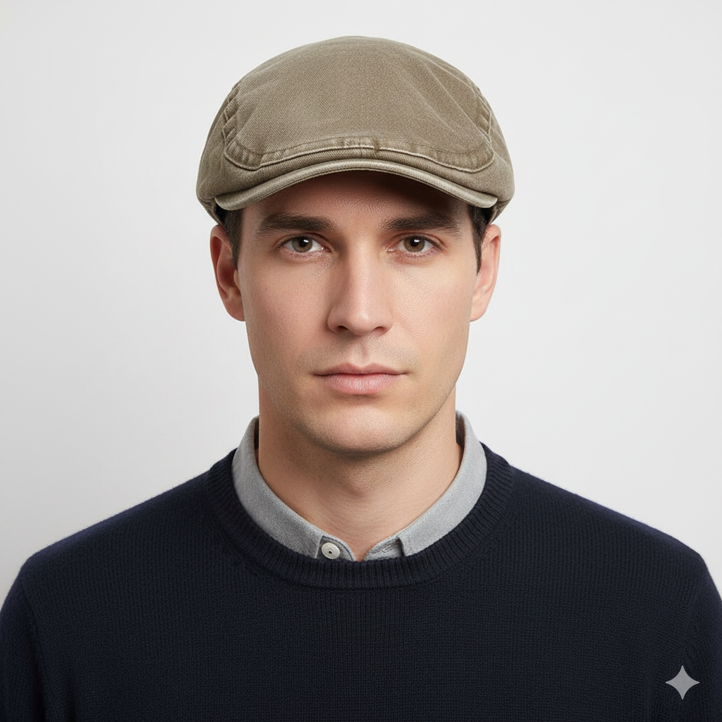 Béret Anglais Denim Kaki en Coton