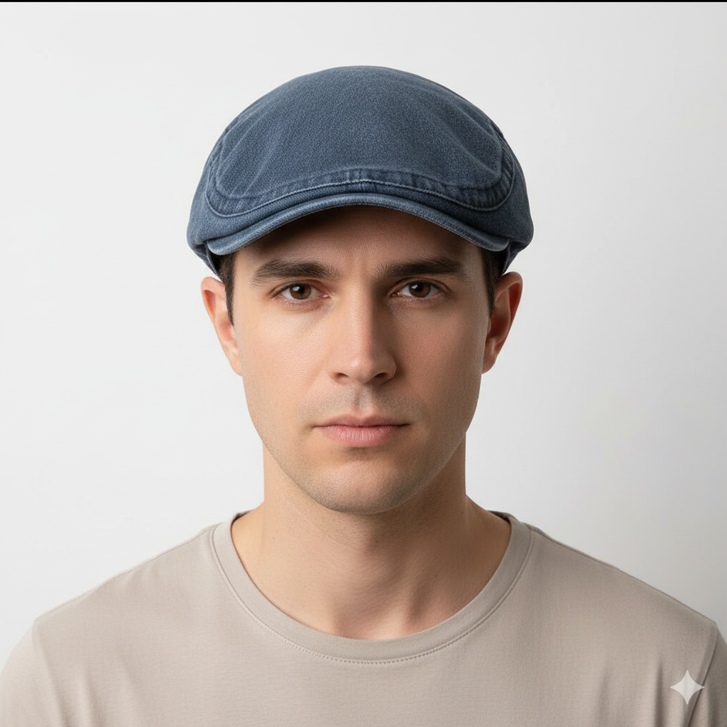 Béret Anglais Denim Bleu en Coton