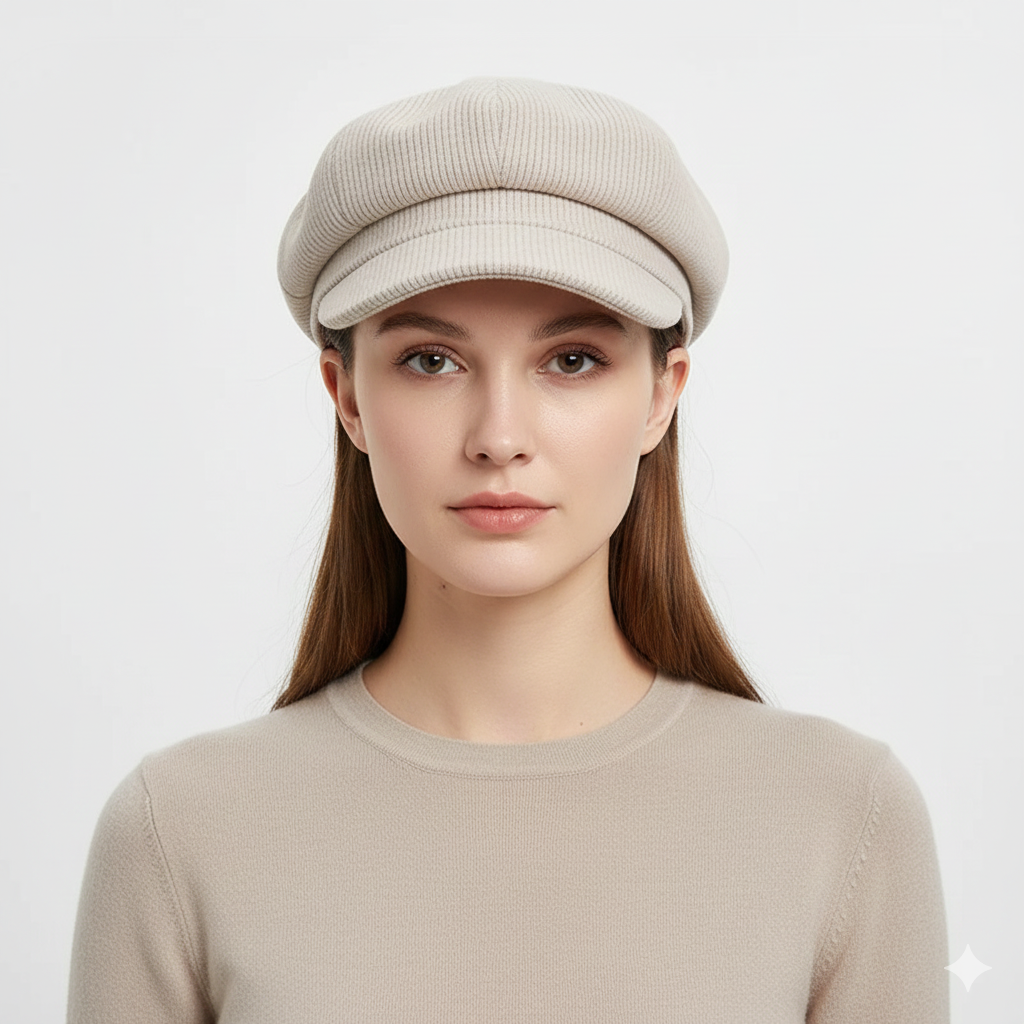 Béret Femme Crème en Maille Côtelée