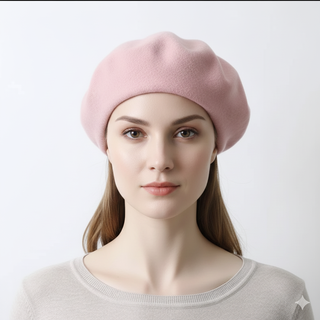 Béret Rose à Cœurs Femme en Laine