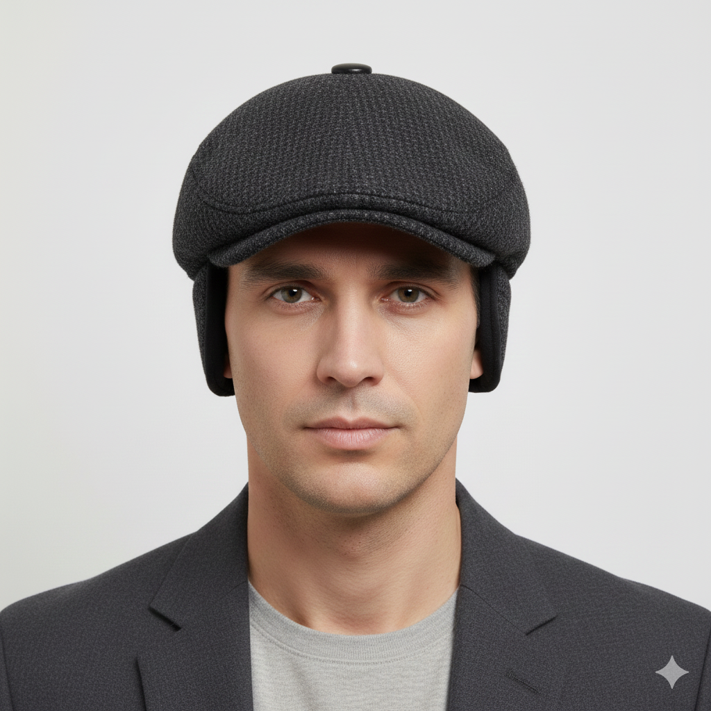 Béret Noir en Laine avec Cache-Oreilles