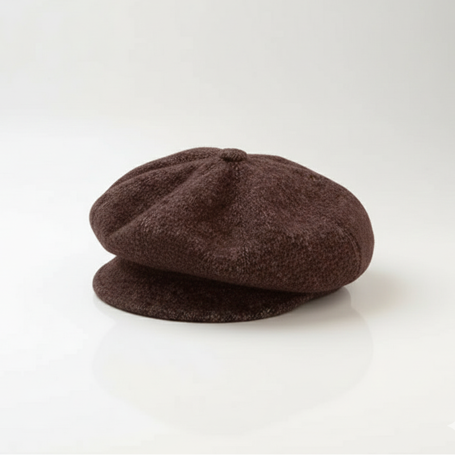 Béret Femme Marron Foncé en Maille Côtelée