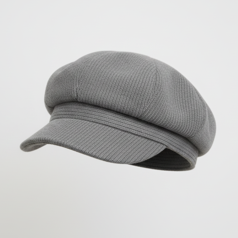 Béret Femme Gris en Maille Côtelée