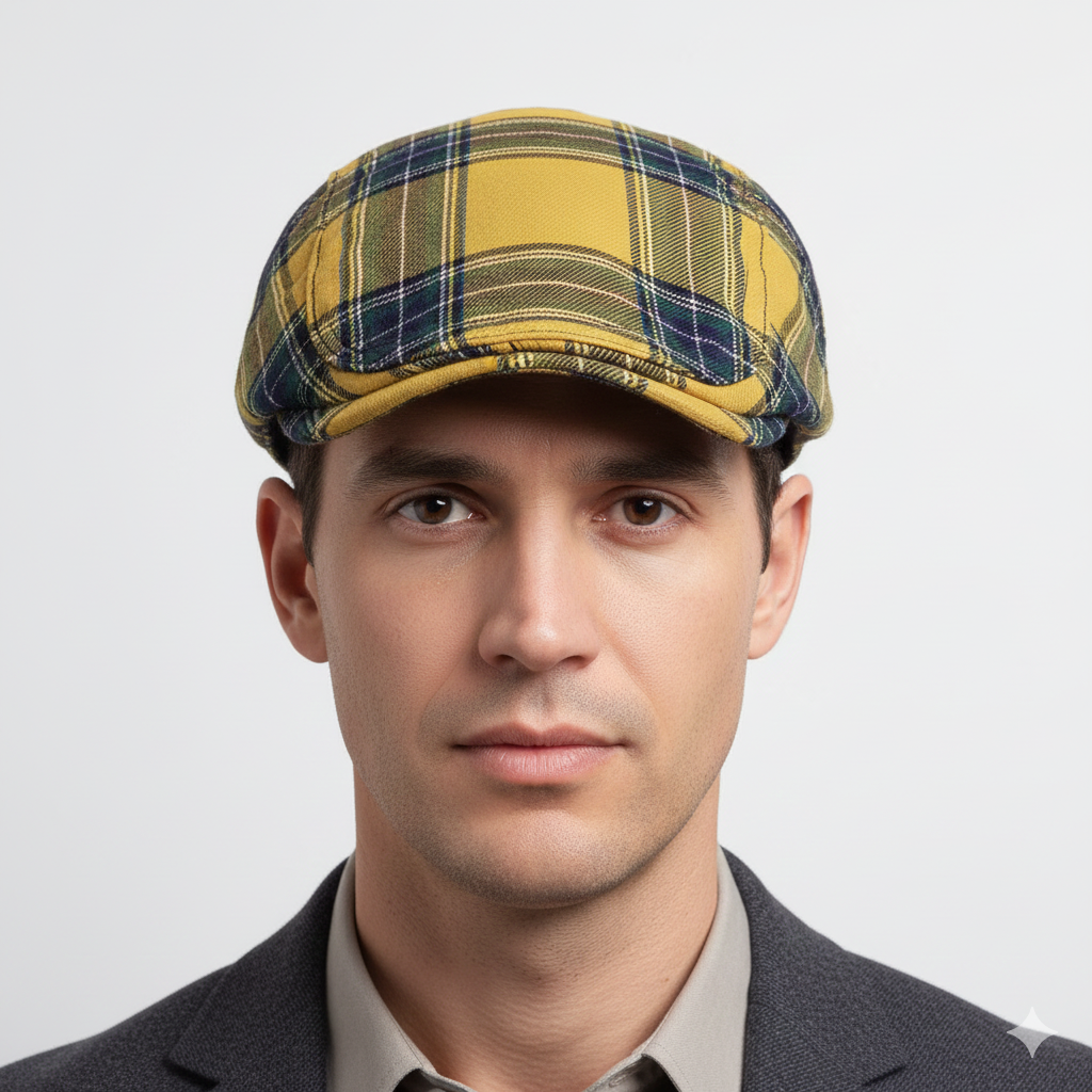 Béret Anglais Tartan Jaune en Coton