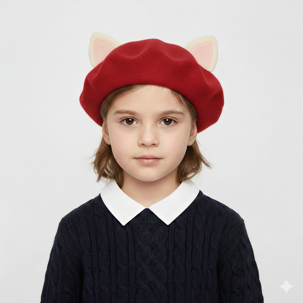 Béret Enfant Rouge Oreilles de Chat