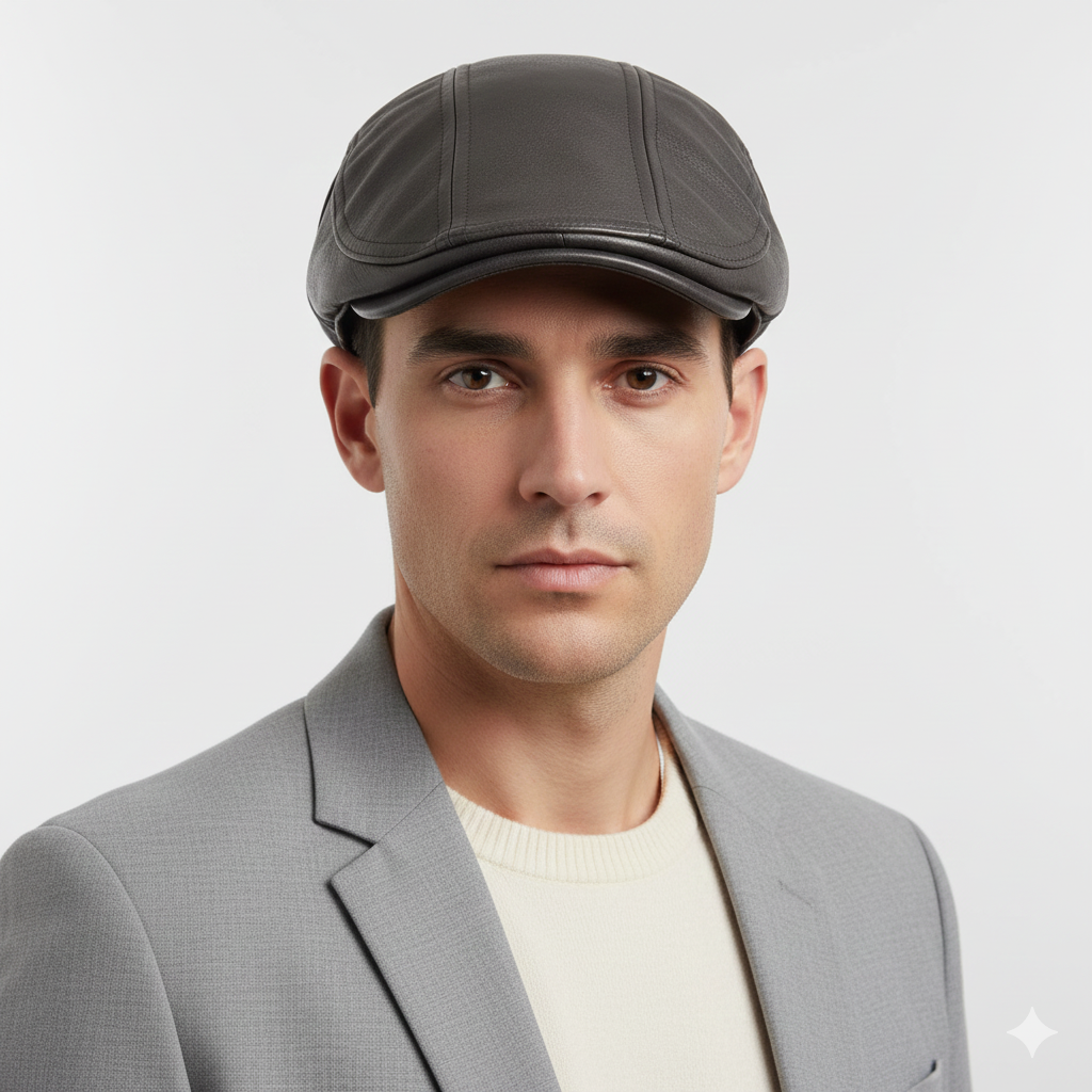 Béret Casquette Gris Foncé en Cuir