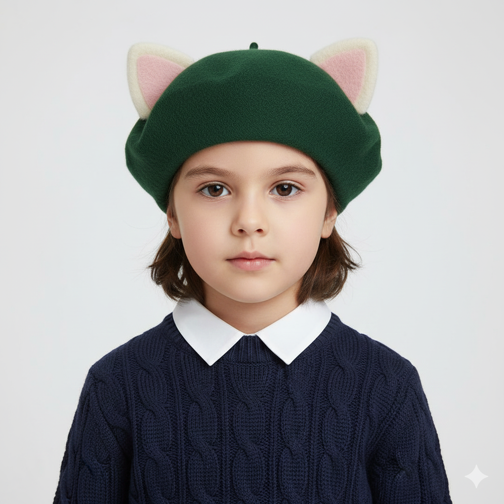 Béret Enfant Vert à Oreilles de Chat
