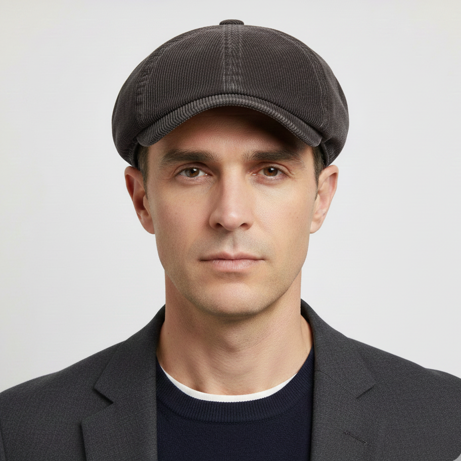 Béret Gavroche Marron en Velours Côtelé