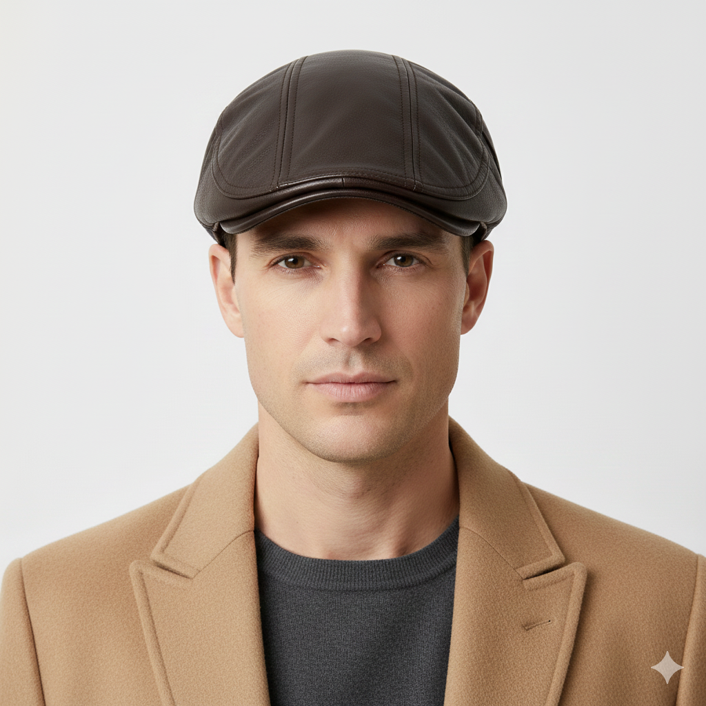 Béret Casquette Marron en Cuir