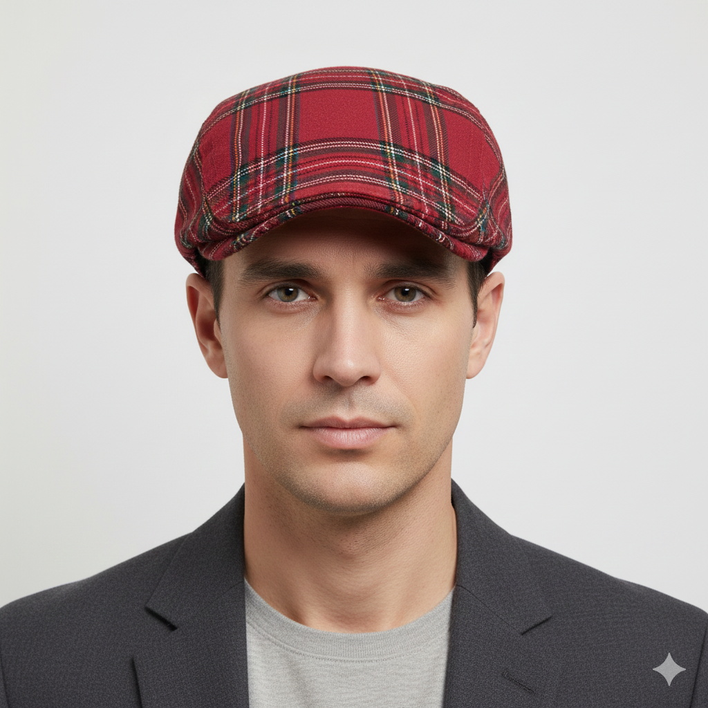 Béret Anglais Tartan Rouge en Coton