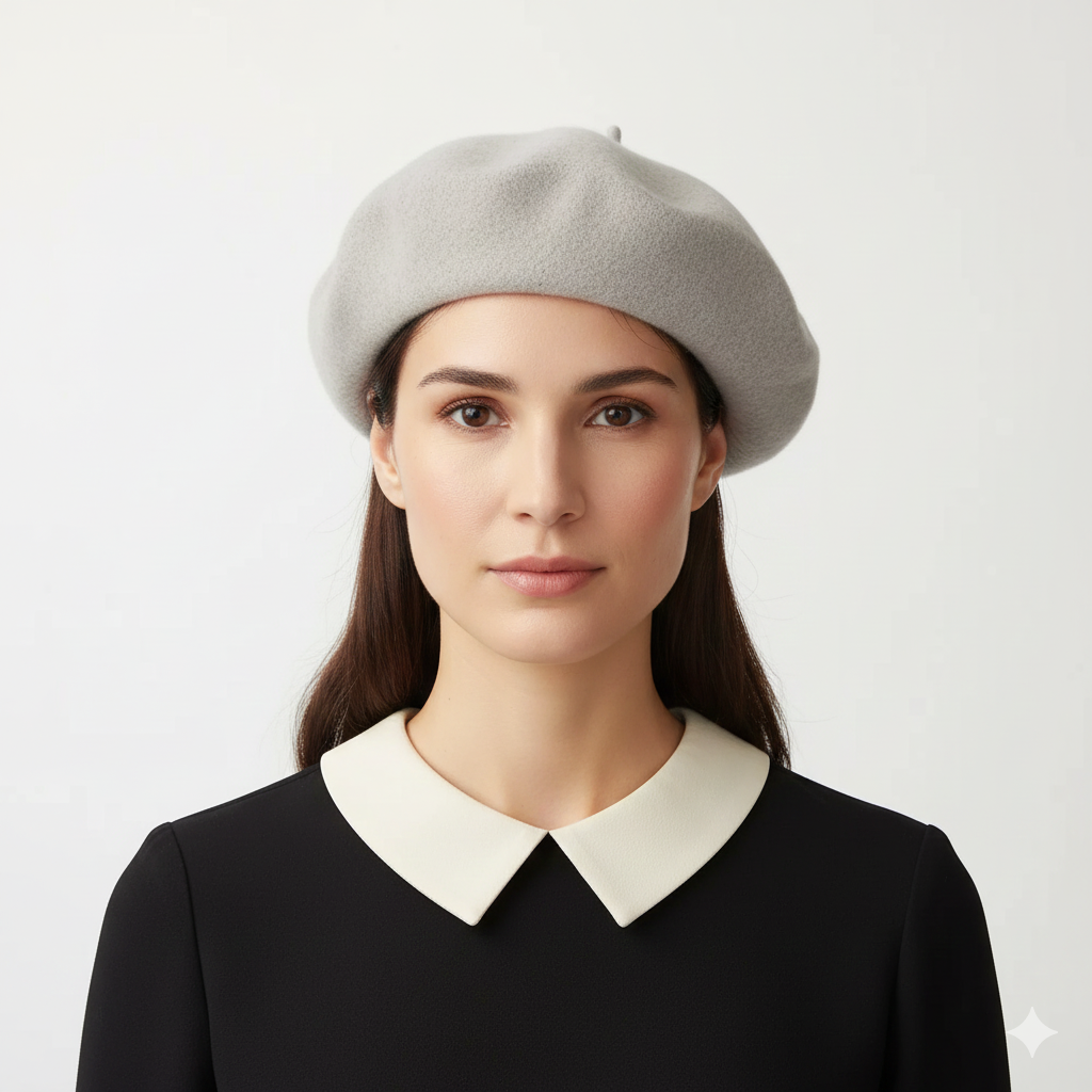 Béret Gris Clair Femme en Laine