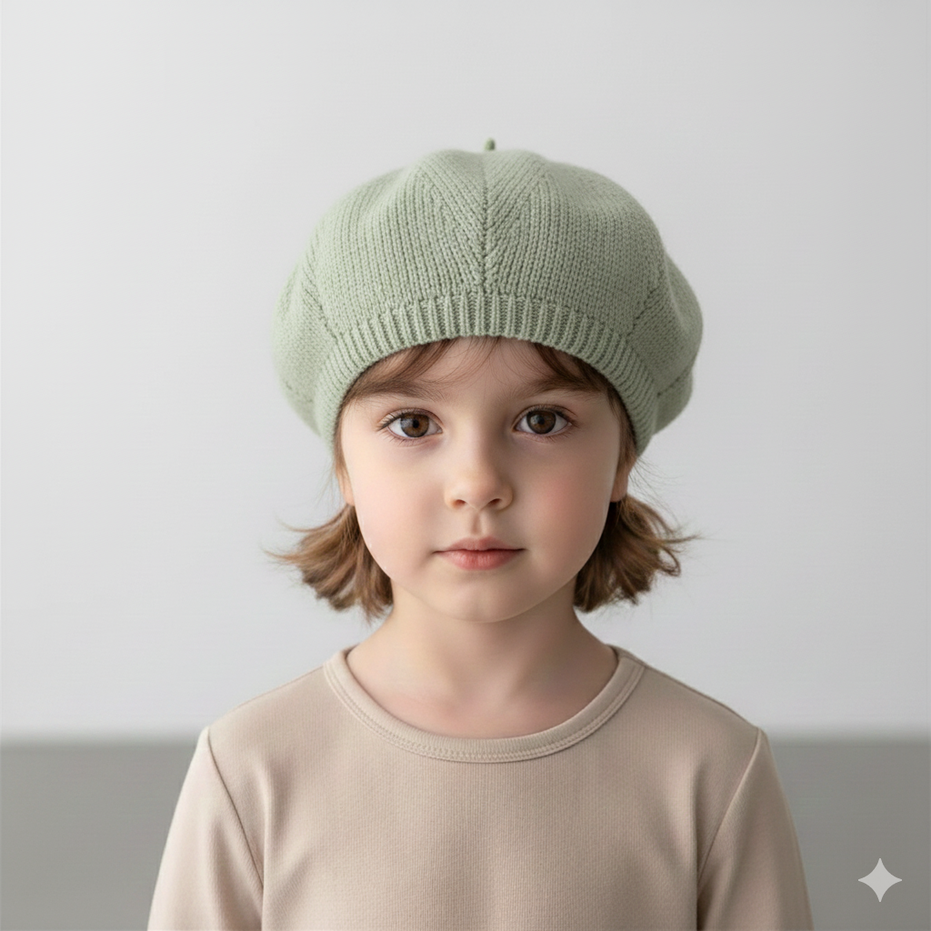 Béret Enfant Vert Sauge en Maille