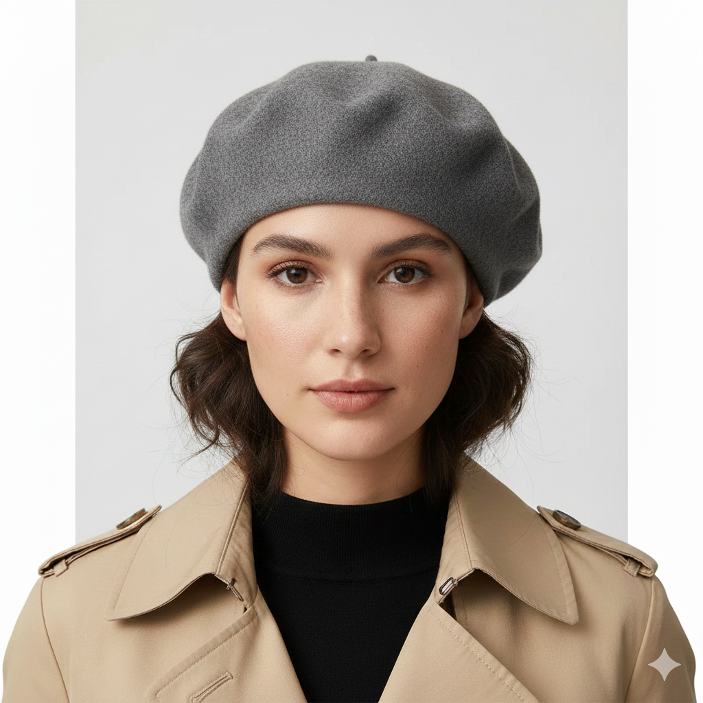 Béret Femme Gris en Laine & Fibres