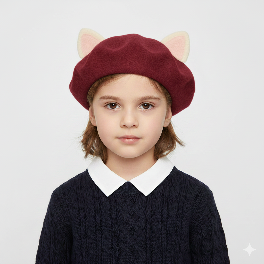 Béret Enfant Bordeaux à Oreilles de Chat