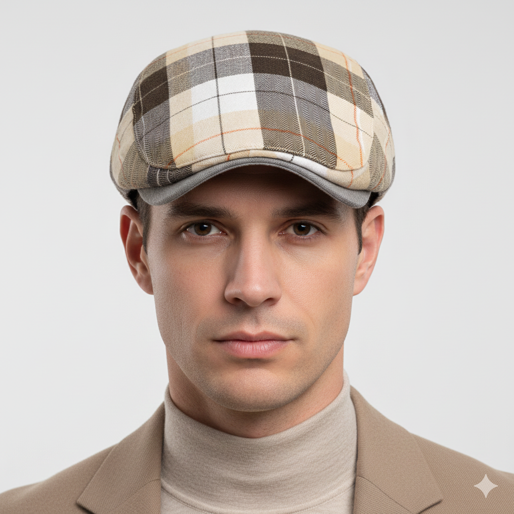 Béret Irlandais à Carreaux Beige & Marron