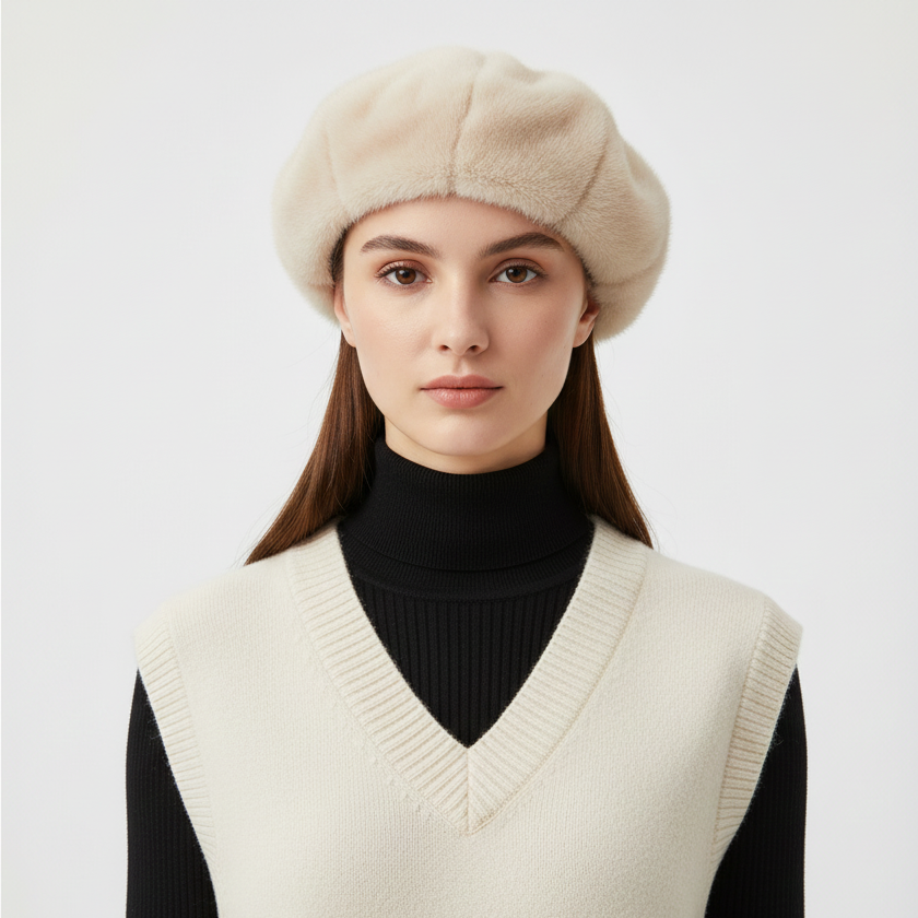 Béret Beige en Fourrure