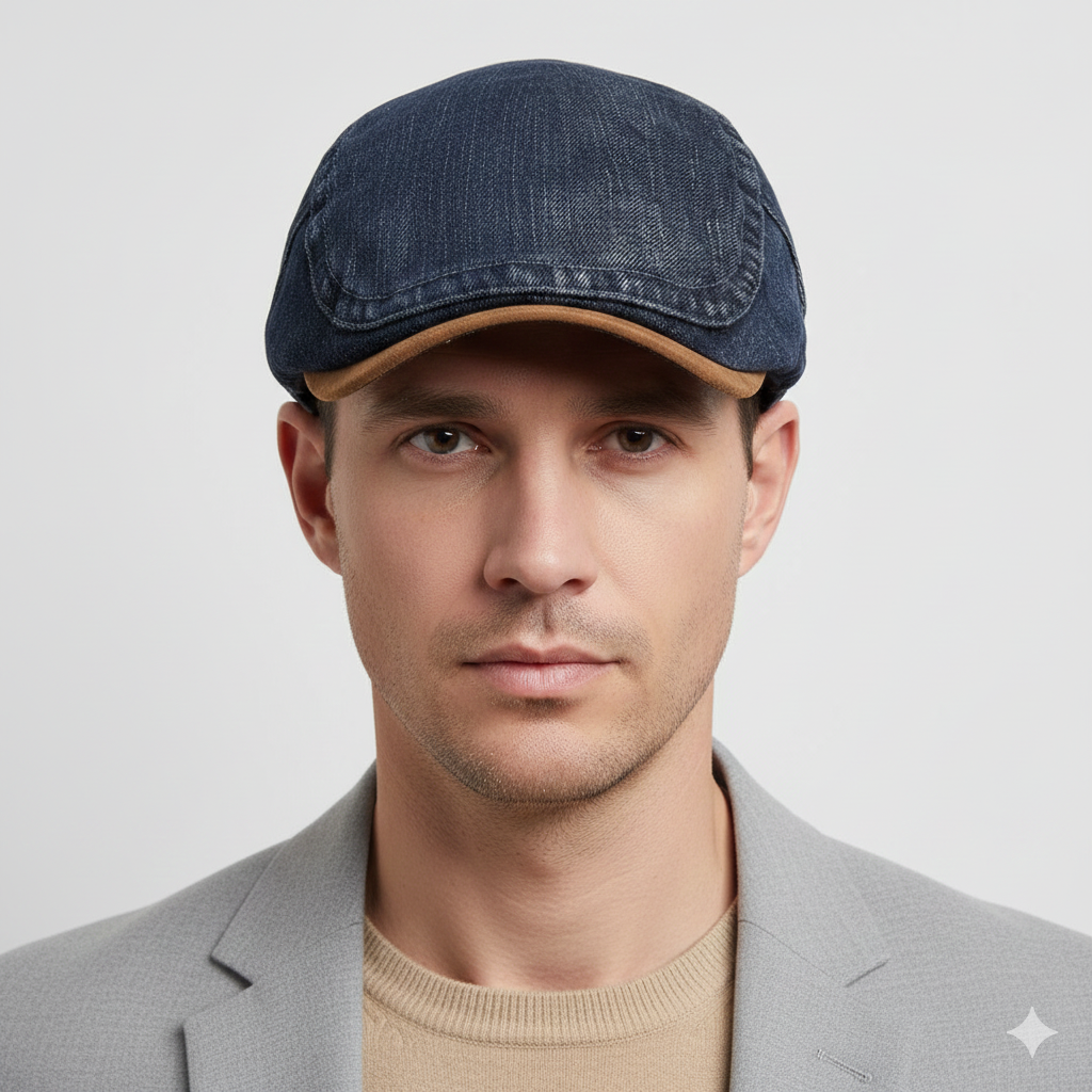 Béret Anglais Denim Bleu Foncé en Coton