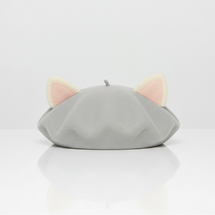 Béret Enfant Gris Clair à Oreilles de Chat