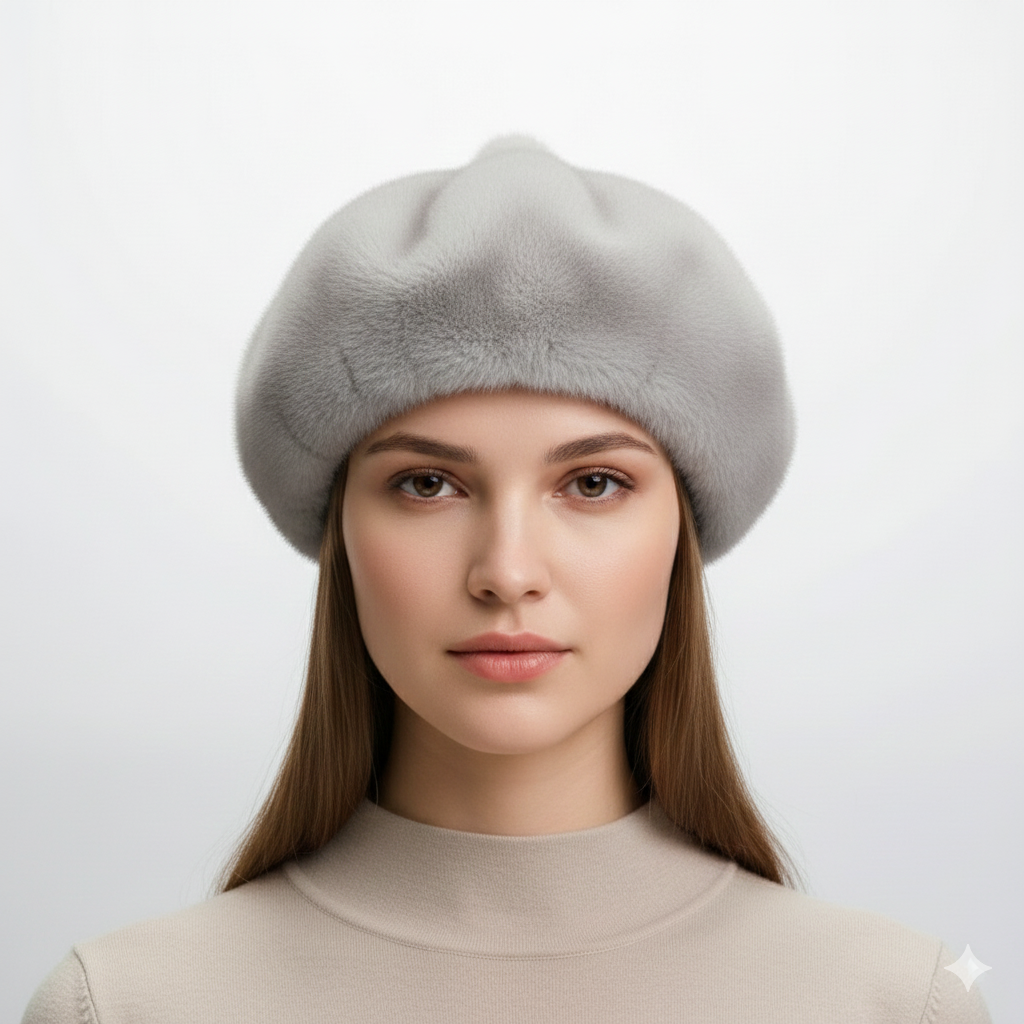 Béret Femme Grise en Fourrure