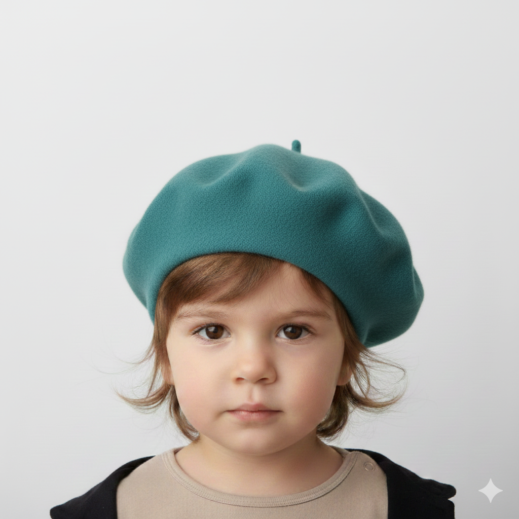 Béret Bébé Vert Canard en Maille