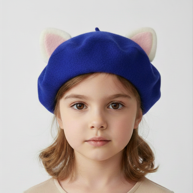 Béret Enfant Bleu à Oreilles de Chat